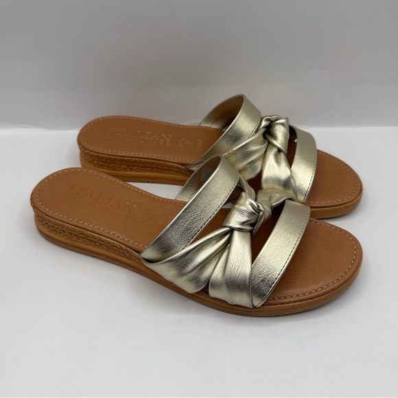 Italian Shoemakers Shoes - Italian Shoemakers Women 8.5 M Gold Metallic Braided Slides Sandals Italy Shoes